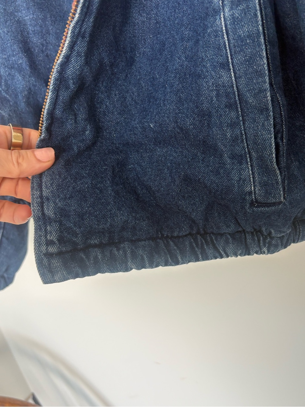 Vintage L.L. Bean Jean Denim Bomber Jacket Cotton Red Flannel Lining Size Small - Picture 12 of 16